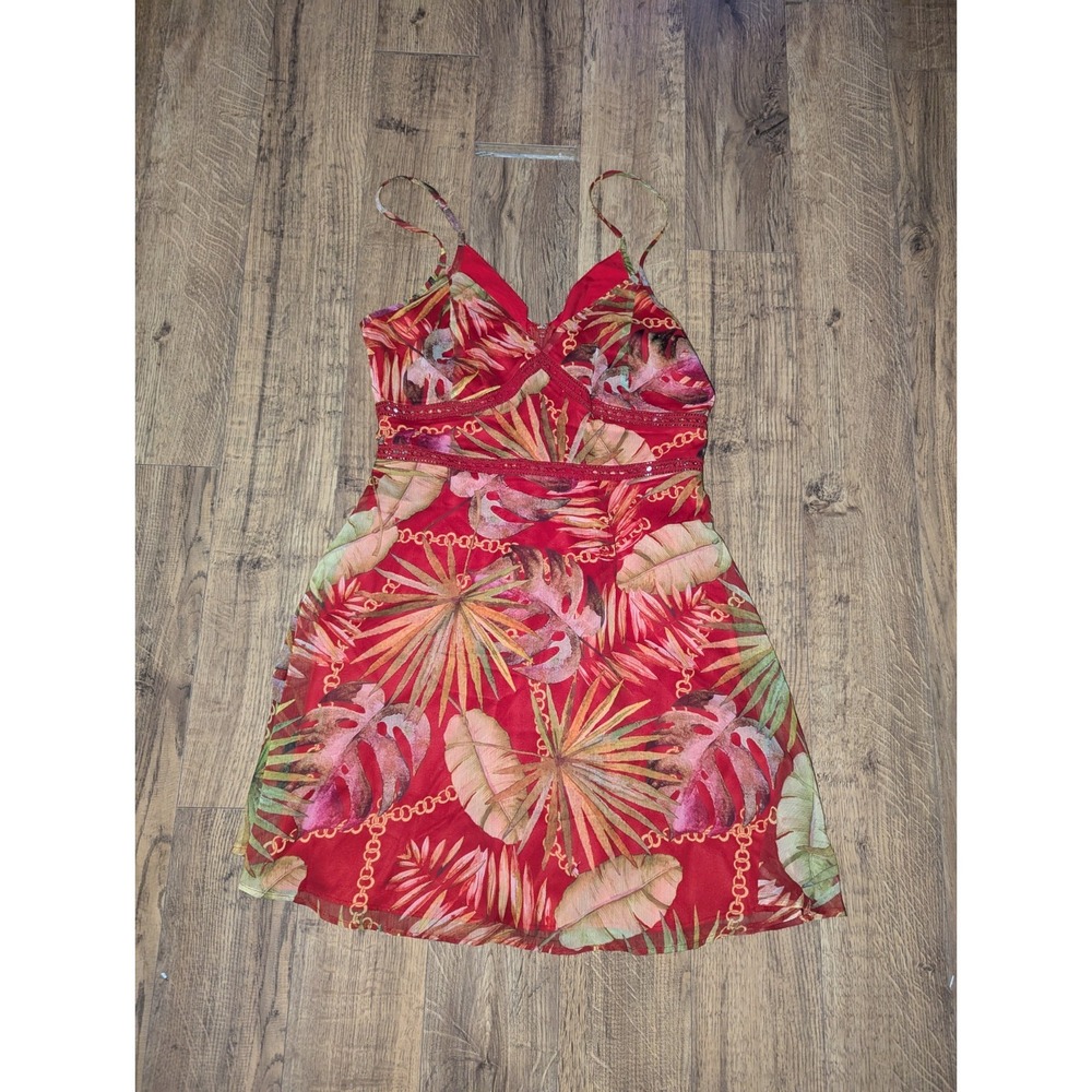 Guess Size Small Coral Floral‎ Lace Corset Smock Mini Dress